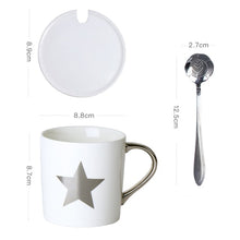 Load image into Gallery viewer, Creative Ceramic Mug Set with spoon lid Tea Milk Cup Nordic Style Coffee Mugs Large Capacity 300 ML Home Kitchen Drinkware