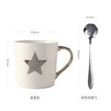 Load image into Gallery viewer, Creative Ceramic Mug Set with spoon lid Tea Milk Cup Nordic Style Coffee Mugs Large Capacity 300 ML Home Kitchen Drinkware
