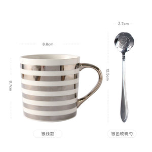 Creative Ceramic Mug Set with spoon lid Tea Milk Cup Nordic Style Coffee Mugs Large Capacity 300 ML Home Kitchen Drinkware