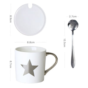 Creative Ceramic Mug Set with spoon lid Tea Milk Cup Nordic Style Coffee Mugs Large Capacity 300 ML Home Kitchen Drinkware