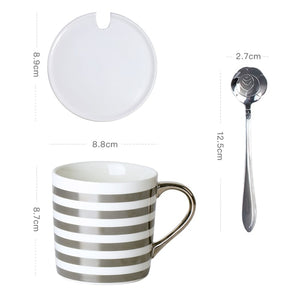 Creative Ceramic Mug Set with spoon lid Tea Milk Cup Nordic Style Coffee Mugs Large Capacity 300 ML Home Kitchen Drinkware