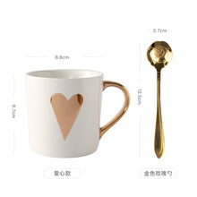 Load image into Gallery viewer, Creative Ceramic Mug Set with spoon lid Tea Milk Cup Nordic Style Coffee Mugs Large Capacity 300 ML Home Kitchen Drinkware
